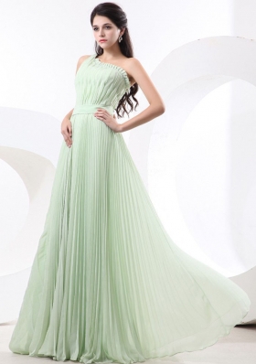 Pleats Apple Green One Shoulder Prom gown Chiffon