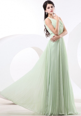 Pleats Apple Green One Shoulder Prom gown Chiffon