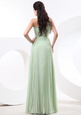 Pleats Apple Green One Shoulder Prom gown Chiffon