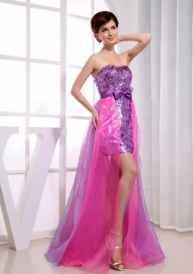 Fuchsia Paillette Beading Prom Dress Organza Sequins