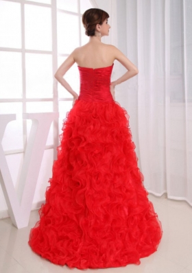 Beading High-low Red Mermaid Prom Dress Organza Ruffles