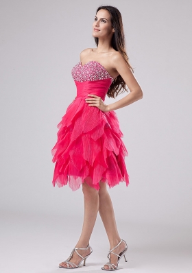 Ruffles Knee-length Cocktail Dress Sweetheart Beaded