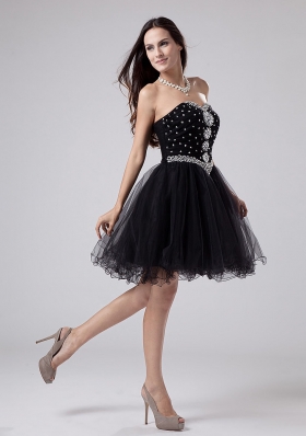 Black Rhinestones Sweetheart Cocktail Dress Mini-length