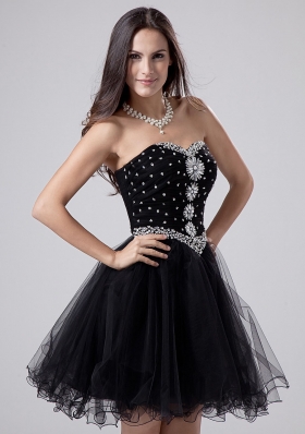 Black Rhinestones Sweetheart Cocktail Dress Mini-length