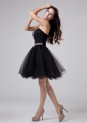 Black Rhinestones Sweetheart Cocktail Dress Mini-length