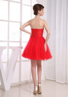 Tulle Red Beads Mini-length Sweetheart Prom Dress