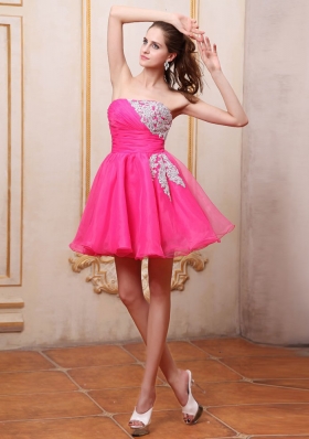 Hot Pink Mini-length Cocktail Dress With Appliques