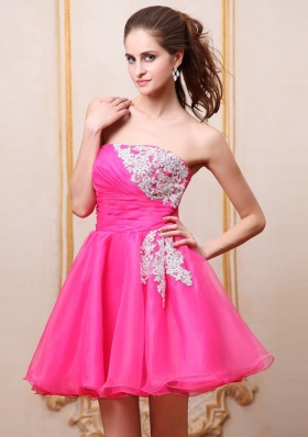 Hot Pink Mini-length Cocktail Dress With Appliques