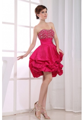 Beadwork Hot Pink Mini A-Line Prom Dresss Pick-ups