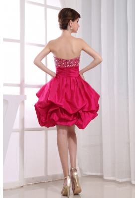 Beadwork Hot Pink Mini A-Line Prom Dresss Pick-ups