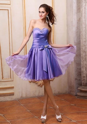 Purple Sweetheart Beaded Bowknot Knee-length Prom Gown