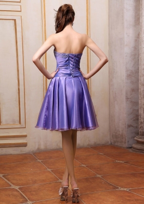 Purple Sweetheart Beaded Bowknot Knee-length Prom Gown