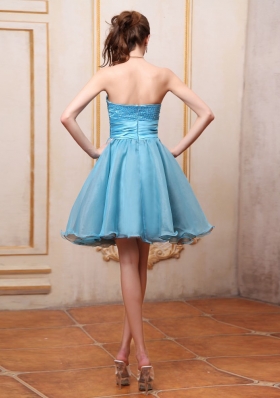 Hand Made Flower Baby Blue Beaded Prom Dress Short