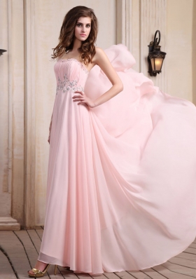 Beaded Baby Pink Prom Dress Chiffon Brush Train