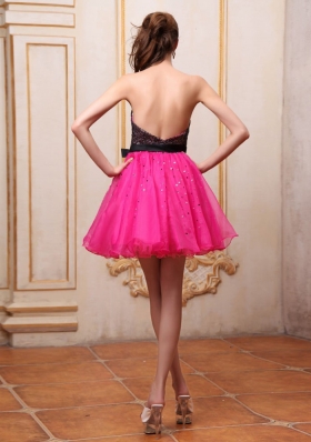 Two-toned Mini-length Prom Dress with Sequin Bowknot