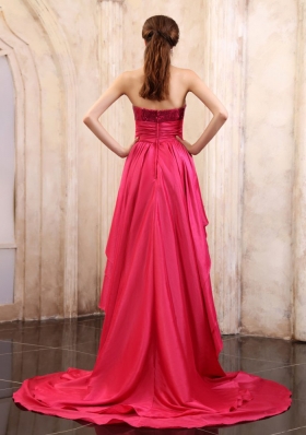 High-low Coral Red Prom Dress with Sequin Layered