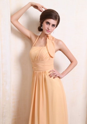 Gold Ankle-length Prom Dress With Chiffon Halter