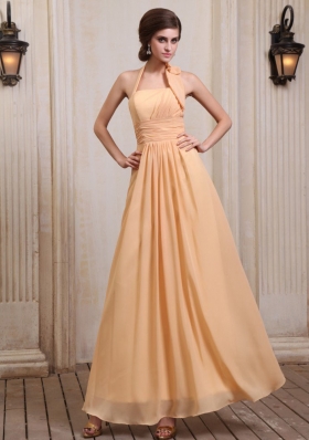 Gold Ankle-length Prom Dress With Chiffon Halter