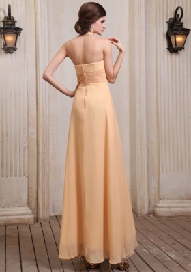 Gold Ankle-length Prom Dress With Chiffon Halter