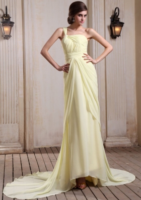 Yellow Green One Shoulder Prom Dress Court Chiffon