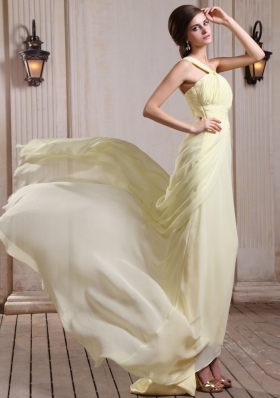 Yellow Green One Shoulder Prom Dress Court Chiffon