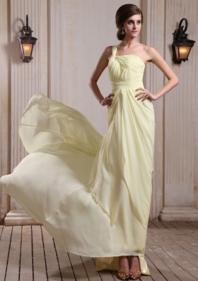 Yellow Green One Shoulder Prom Dress Court Chiffon