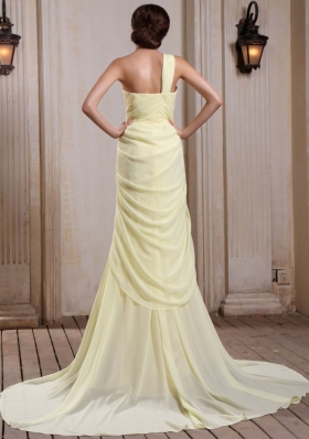 Yellow Green One Shoulder Prom Dress Court Chiffon