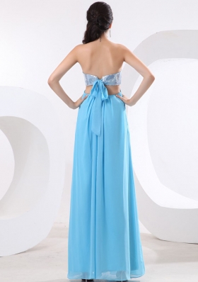 Aqua Side Cut Prom Dress With Sequin High Slit