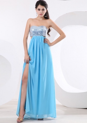 Aqua Side Cut Prom Dress With Sequin High Slit