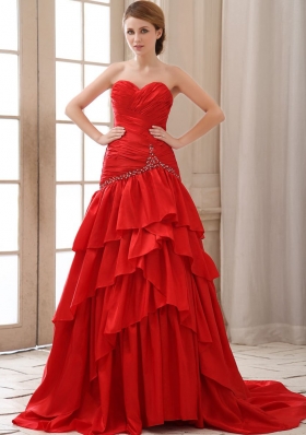 Mermaid Red Prom Dress Sweetheart Ruched Beading