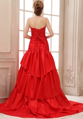 Mermaid Red Prom Dress Sweetheart Ruched Beading