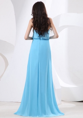 Strapless High Slit Prom Dress Baby Blue Brush