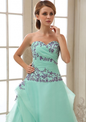 Ankle-length Apple Green Prom Dress Ruched Appliques