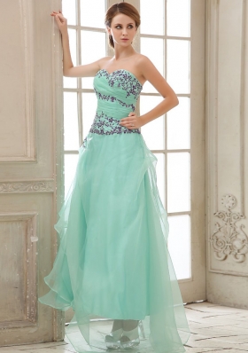 Ankle-length Apple Green Prom Dress Ruched Appliques