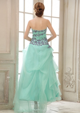 Ankle-length Apple Green Prom Dress Ruched Appliques