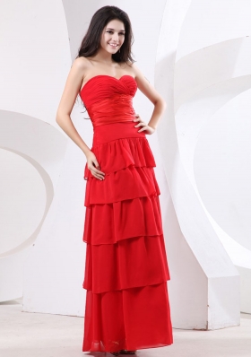 Ruffled Layers Red Sweetheart Ruched Prom Dress