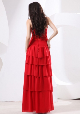 Ruffled Layers Red Sweetheart Ruched Prom Dress