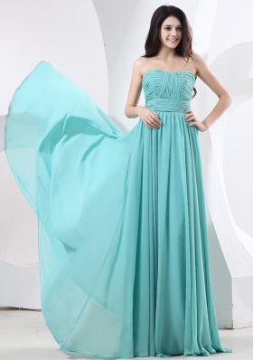 Green Strapless Chiffon Prom Gown With Ruching