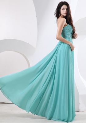 Green Strapless Chiffon Prom Gown With Ruching