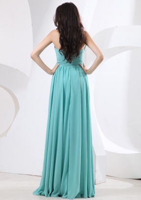 Green Strapless Chiffon Prom Gown With Ruching