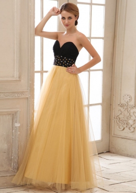 Gold Tulle Sweetheart Prom Dress with Sweetheart