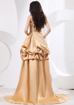 High-low Champagne Prom Dress With Beading Pick-ups