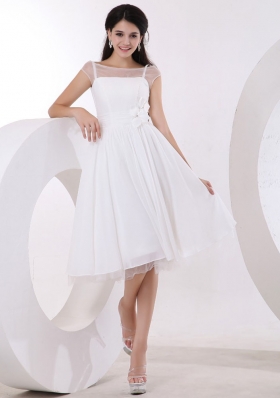 Bateau White Prom Gown Hand Flowers Knee-length