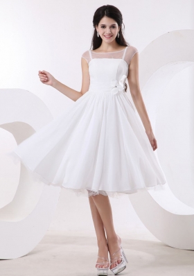 Bateau White Prom Gown Hand Flowers Knee-length