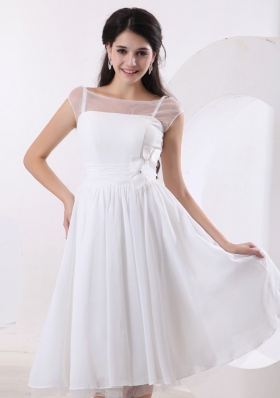 Bateau White Prom Gown Hand Flowers Knee-length