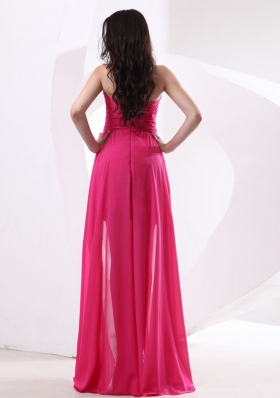 High-low Hot Pink One Shoulder Prom Pageant Dress Beading