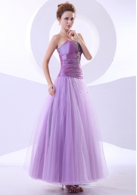 Lavender Ankle-length Tulle Beading Appliques Prom Dress