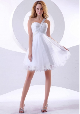 Beading Prom Dress One Shoulder Organza Knee-length