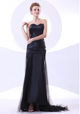 Sweetheart Black Tulle Taffeta Brush Prom Dress