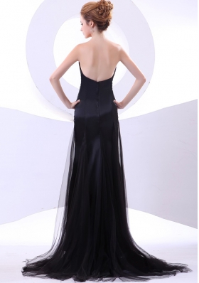 Sweetheart Black Tulle Taffeta Brush Prom Dress